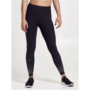 Soul Cycle Black Athletic Leggings High Waist Grommet metallic em size XS